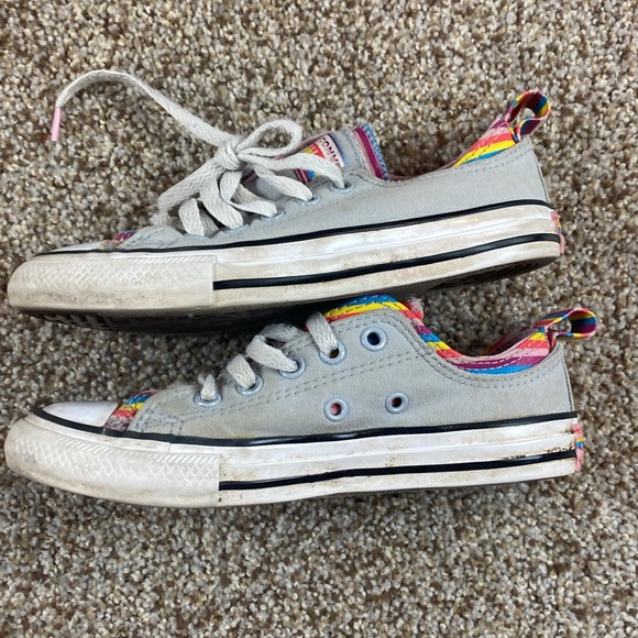 Converse All Star Girls Double Tounge Grey and Rainbow Size 1 - Picture 5 of 8